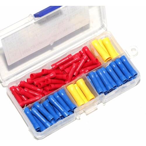 100pcs 10-22 AWG Assorted Insulated Straight Wire Butt Connector Electrical Crimp Terminal Connectors BV-1 BV-2 BV-5.5