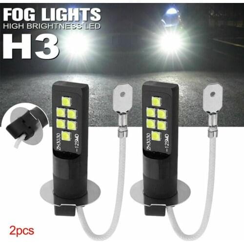2 PCS H3 3030 12SMD LED Fog Light Bulb Lights H3 Universal Fog Light High Bright LED Bulb Car Lamp 6000K White DC 12V Light Bulb