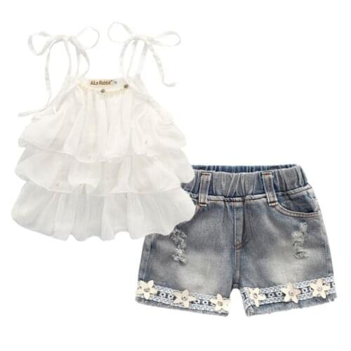 2019 Baby Girls Children Clothes Sets Fashion Casual Cute Sleeveless Chiffon Pearl Vest +shorts Suit Girls Clothing