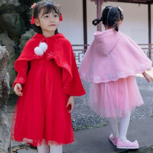 2020 New Fashion Christmas Princess Dress Solid Girl Clothes Cloak+Dress 2 Pieces Wedding Dress For Girl Suit 3-10 Year Old