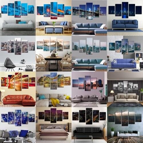5 Pieces Canvas Painting Modern City Panorama Wall Art Home Decoration Painting for Living Room Hotel Corridor Hall Decoration