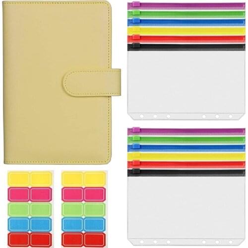 A6 Binder, A6 PU Leather Notebook Binder, Budget Binder, Envelope with Cash, Money Clip, Closure with Magnetic Buckle