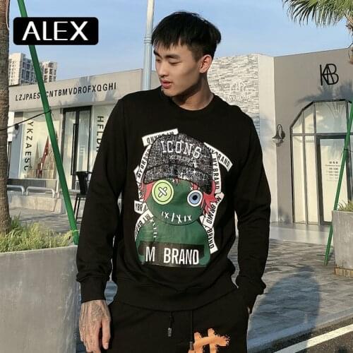 AlexPlein Sweatshirts Man Clothing One Piece Cartoon Funny Winter 100% Cotton Streetwear Round Neck Fleece Casual Wear Fashion