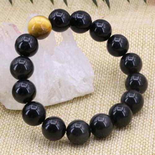 Charms bracelet 5 style natural stone black obsidian tiger eyes stone 12mm round beads strand bangle diy jewelry 7.5inch B3164