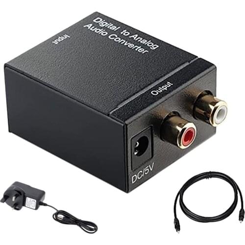 Audio Converter Analog R/L Rca to Digital Coaxial Cable/Toslink Audio Converter Supports 2 Channel Stereo (UK Plug)