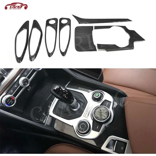 Dry Carbon Fiber Car Center Console Gear Shift Panel Trim Cover Frame Door Handle Covers for Alfa Romeo Giulia 2016-2018