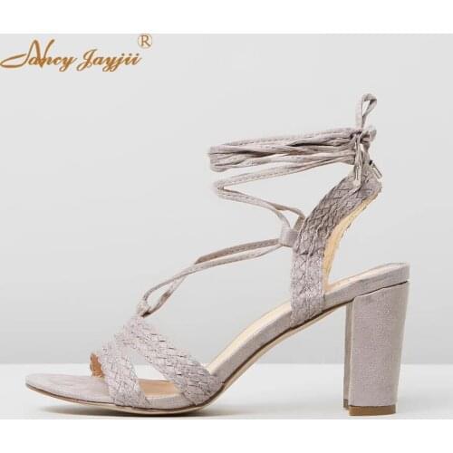 Women Shoes Ladies Sandals Solid Ankle Strap Lace-Up Wedding/Party Super High Square Heels Elegant Fashion Mature Basic 2019