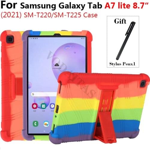 Case For Samsung Galaxy Tab A7 Lite 2021 8.7'' SM-T220 SM-T225 Tablet PC Soft Silicon Cover with Adjustable Kickstand+Pen