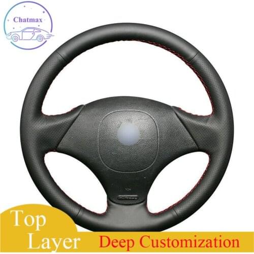 For Fiat Albea 2002 Car hand-sewn steering wheel cover black artificial leather anti-slip for all season comfortable touch sense