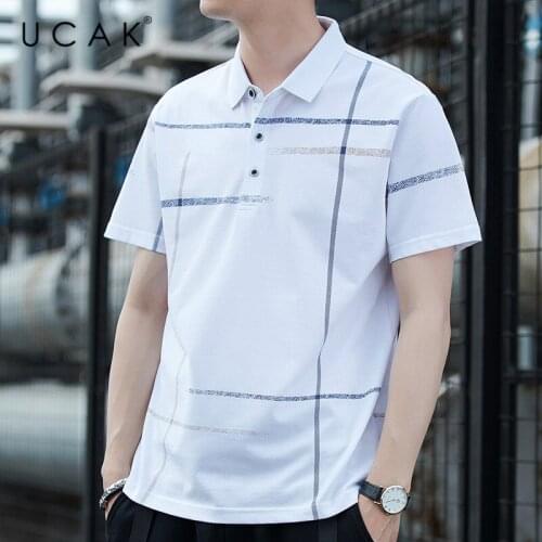 UCAK Brand Classic Turn-down Collar Striped Short Sleeve T-Shirts Summer New Streetwear Tops Casual Cotton T Shirt Homme U5502