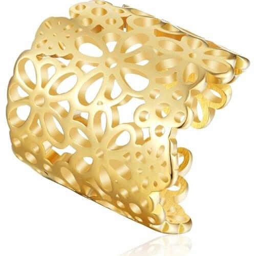 New Fashion Ring Wedding Rings Flowers Big Rings For Women 316L Stainless Steel Gold-Color Jewelry Anniversary Gift