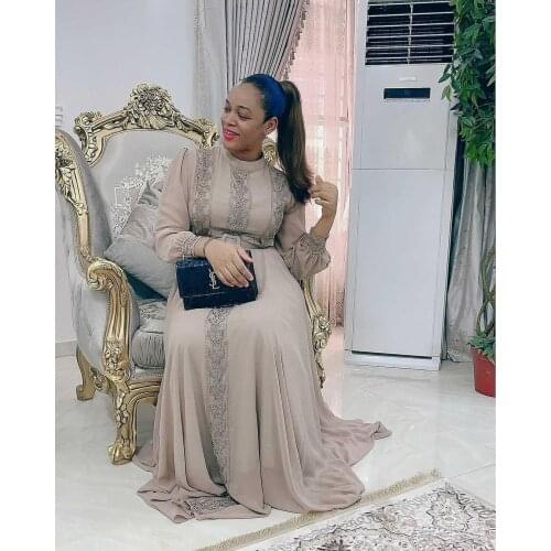 African Dresses for Women African Women Long Sleeve Polyester Solid Color Plus Size Long Dress African Clothing