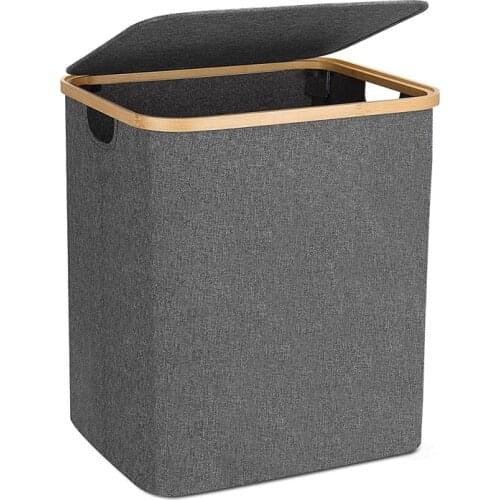 Laundry Basket,Collapsible Large Laundry Hamper Clothes Storage with Lid, Waterproof Laundry Sorter Bamboo for Organization