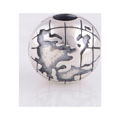 Globe Map Ball Clip Beads Authentic 925 Sterling Silver Charms DIY Jewelry Fits Pandora Bracelet For Women KT076-N