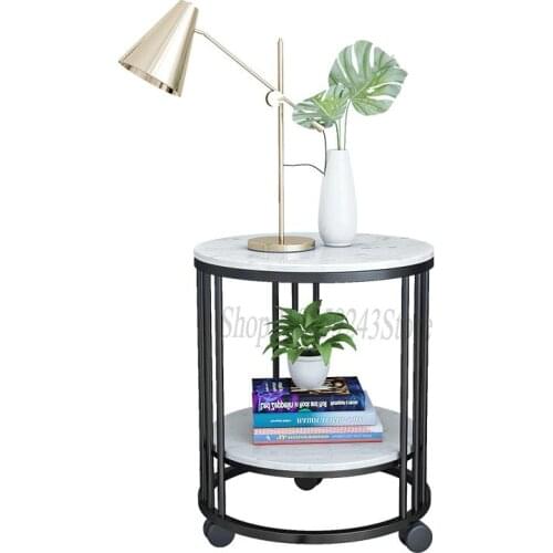 Northern Europe Round Small Tea Table, Living Room Sofa, Iron Marble, Light Luxury Corner, Round Table With Wheel Cabinet