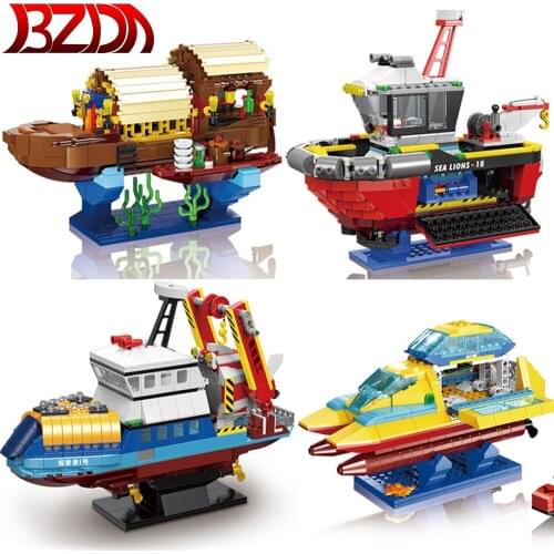 BZDA Ship Model Building Blocks Series Polar Research Ship Catamaran Ancient Flower Boat Figures Bricks Children Toys For Boys