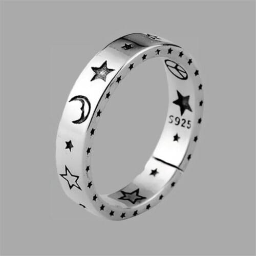 Retro Fashion Moon Star 925 Sterling Silver Jewelry Female Thai Silver Smiley Exquisite Popular Opening Rings R700