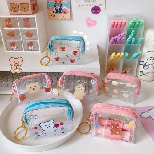 Cartoon Cosmetic Bag Storage Bag Transparent Waterproof Portable Mini Bear Fruit Lipstick Storage Travel Bag Coin Purse Bag