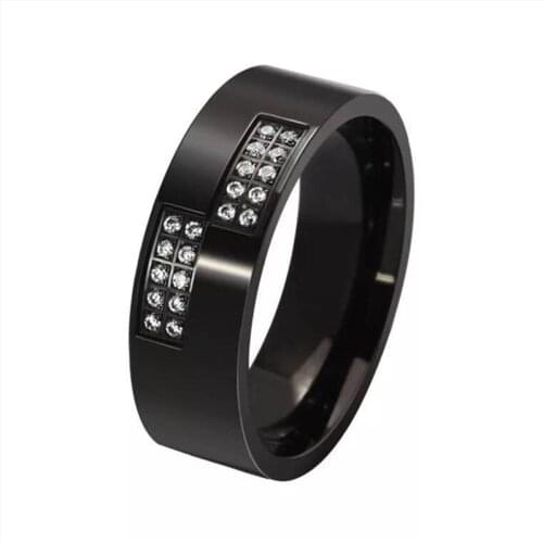 Popular Round Black Gold Color With Crystal Ring For Men Party Engagement Wedding Rings Jewelry Hand Accessories Size 7-13