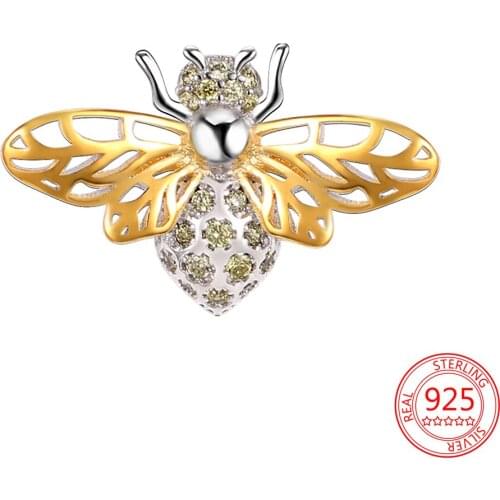 New 925 SterlingGolden Hollow lnlaid Zirconium Hornet bee Charms Fit Original Pandora Bracelet for Women DIY Jewelry Gift Making
