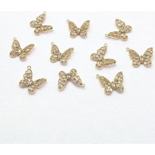New arrival! 20x17mm 10pcs Plating Real gold/CZ butterfly Charm for Earrings DIY parts,Jewelry Earrings Findings & Component