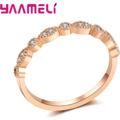 Simple Lady Style White CZ Rings Rose Gold Color Fashion Brand Retro Crystal 925 Sterling Silver Jewelry For Women Xmas Gift