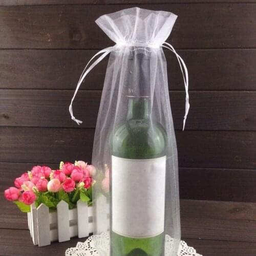 20Pcs Sheer Organza Wine Bags Reusable Simple Bottle Wrap Dresses Festive Packaging Baby Shower Wedding Favors Samples 14X37cm