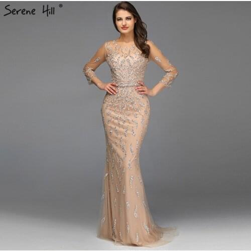 Dubai Luxury Mermaid Sparkly Formal Prom Dresses 2019 Beading Sequined Long Sleeves Evening Gowns Serene Hill DLA60892