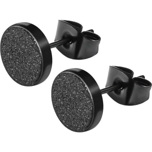 1 Pair Stainless Steel Ear Studs Earrings Black Dull Polish Round Shaped with Butterfly Clasp Push Back Earrings Stud Women Men