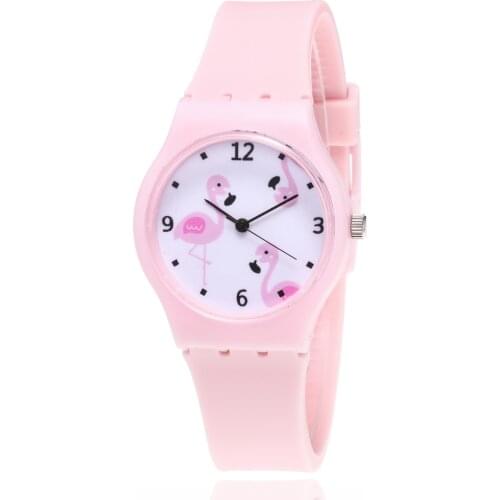 High quality fashion childrens watches women Goose pattern casual silicone Flamingo ladies quartz student watch kids girls gift