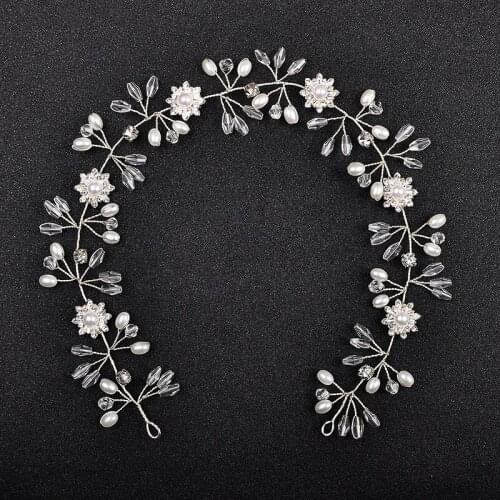 Silver Color Pearl Flower Women Hairbands Wedding Hair Jewelry Accessories Crystal Handmade Head Decoration Tiara