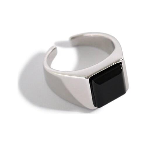 SHANICE Korean S925 sterling silver open ring ins geometric square micro-inlaid agate joint ring tail ring female all-match ring