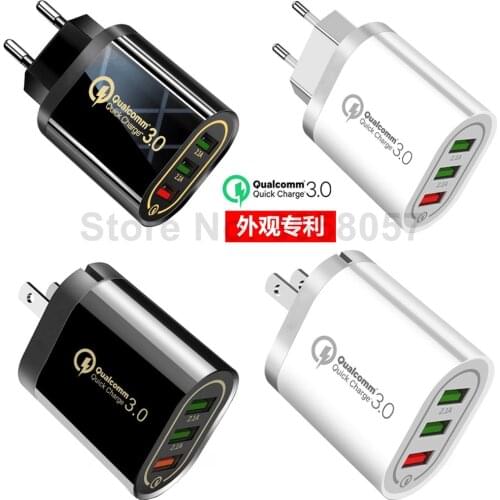 200pcs 18W 3 USB Ports QC3.0 4.8A Quick Charging Eu US Wall charger Auto power adapter For universal phone