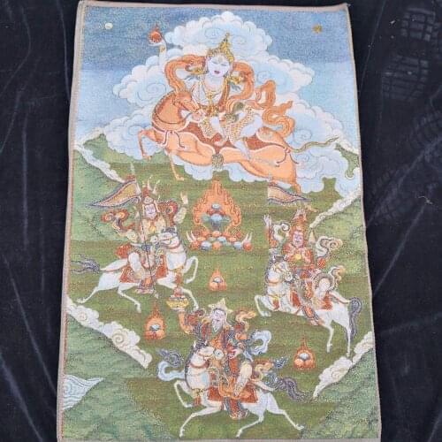 35" Thangka embroidery Tibetan Buddhism silk embroidery brocade Three-eyed White Tara King Gesar Statue Thangkas