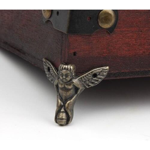 4Pcs Antique Bronze Angel Gift Box Wood Case Corner Protector Furniture Decor