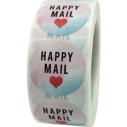 500pcs/roll HAPPY MAIL With Red Heart Lables Sticker For DIY Christmas Gift Package Cake Box Envelope Seal Labels Stickers
