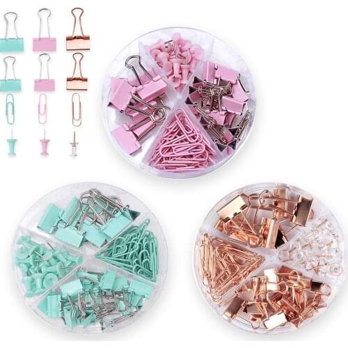 72PCS Paper Clips Push Pins Metal Clip Large-Headed Binder Clips Office Binding Supplies Combination Set Delicate Stationery