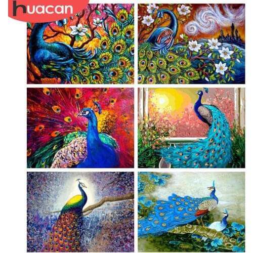 HUACAN Full Square 5d Diamond Painting Peacock Handicraft DIY Diamond Embroidery Animal Mosaic Flower Home Decor