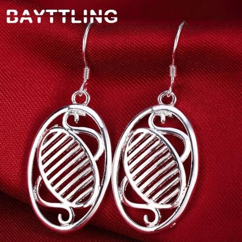 BAYTTLING 925 Sterling Silver 45MM Exquisite Hollow Oval Drop Earrings For Woman Lady Luxury Fashion Wedding Jewelry Gift