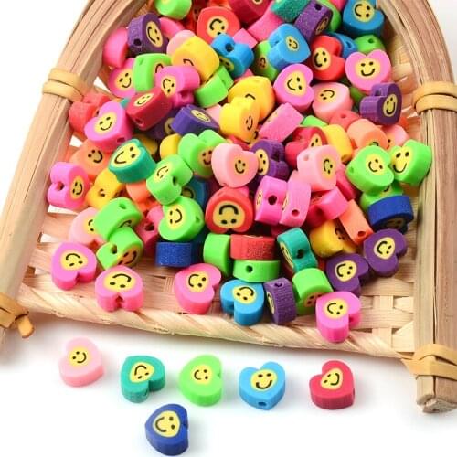 30pcs/Lot 10mm Smiley Beads Heart Shape Clay Spacer Beads Polymer Clay Beads For Jewelry Making DIY Handmade Accessories