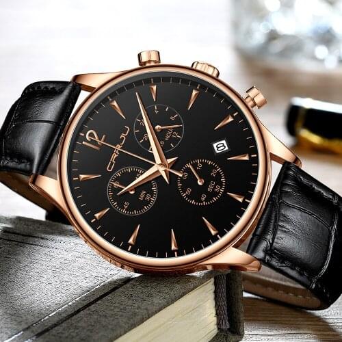 2019 New CRRJU Casual Leather Belt Fashion Quartz Black Watch Mens Watches Top Brand Luxury Waterproof Clock Relogio Masculino