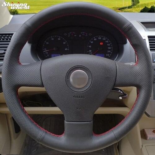 Shining wheat Hand-stitched Black Leather Steering Wheel Cover for Volkswagen Old VW Golf Polo Sagitar Lavida 2010 Polo