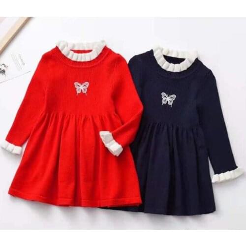 Baby Dresses For Girls Autumn Winter Long Sleeved Knit princess dress Lotus Leaf Collar Doll Dress Girls Baby C