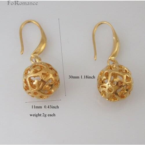 Foromance/- HOLLOW BALL YELLOW GOLD GP DANGLE DANGLER SHAPE ABOUT 1.18" EARRING WIDTH 11MM 0.43 inch