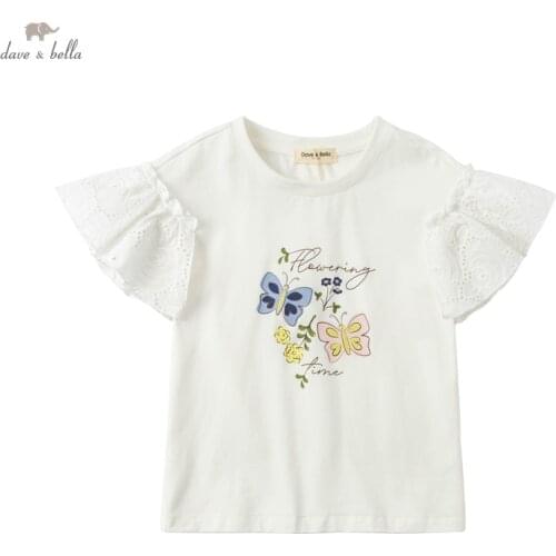 DKS17589 dave bella summer 5Y-13Y kids girls fashion solid T-shirt children girls high quality fashion tees