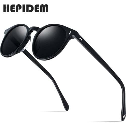 HEPIDEM Acetate Polarized Sunglasses Women New Vintage Retro Round Sun Glasses for Women Brand Design Transparent Sunglass