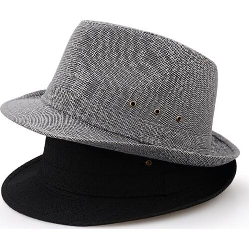 Mens summer hat spring and autumn hat mens big edge breathable sunshade jazz hat middle aged and old mens hat linen cap