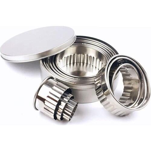 Stainless Steel Fluted Edge Round Cookie Biscuit Cutter Set 12 Pieces Graduated Ring Sizes