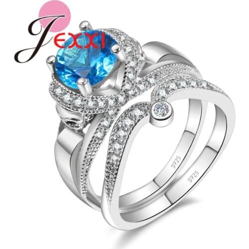 High Quantity Round Crystal 925 Sterling Silver Ring Set with Micro Cubic Zirconia 2 PCS Jewelry for Women Engagement