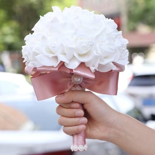 Cheap PE Rose Rhinestone Bridal Bridesmaid Bouquet Ribbon Wedding Bouquet Promotion Party Supplies W2017P